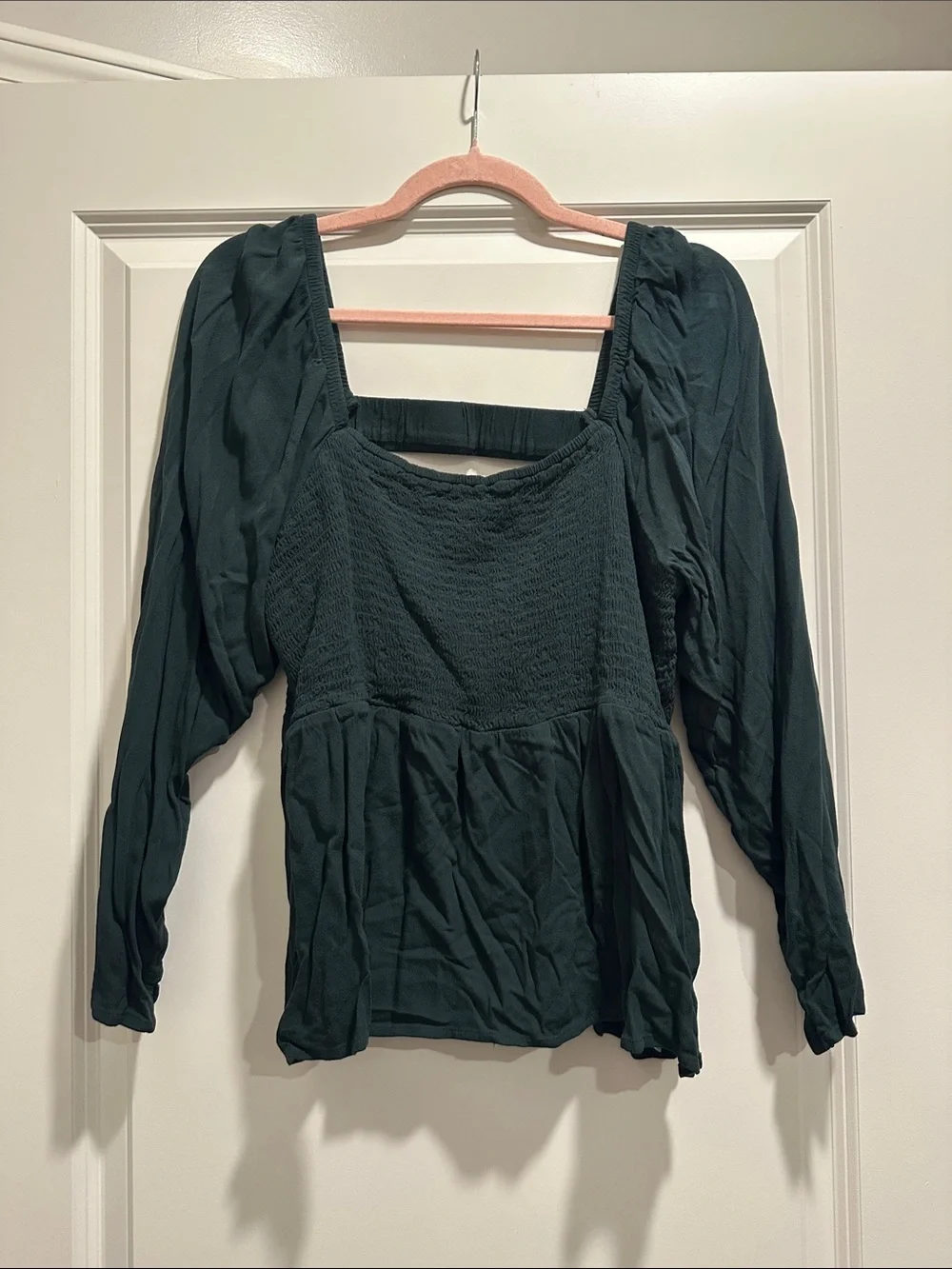 Old Navy Emerald Green Square-Neck Smocked Blouse